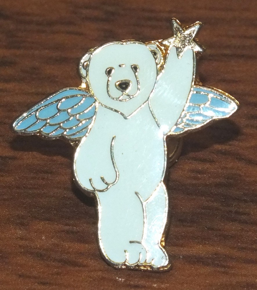 White Polar Bear Angel Pin with Star - 1