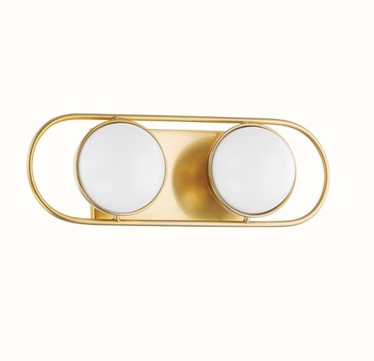 Mitzi Amy 2 Light Wall Sconce Aged Brass Opal Glass G9 Bath Vanity Light New