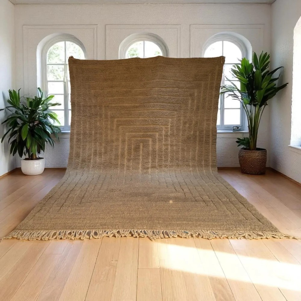 Hand Knotted Moroccan Berber Wool Rug Color Taupe Beige Handmade Carpet Rug