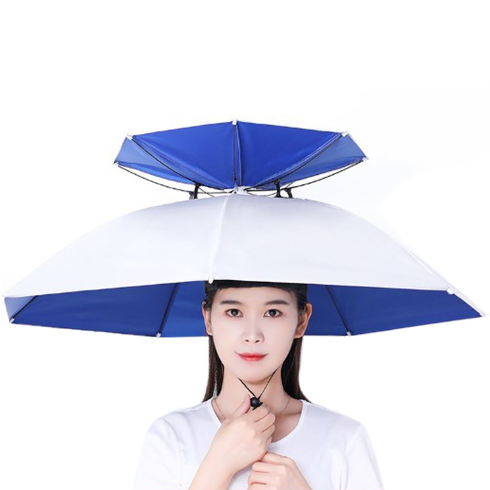 Silver Double Umbrella Fishing Hat for Rainproof UV Sun Protection and Cooling-image