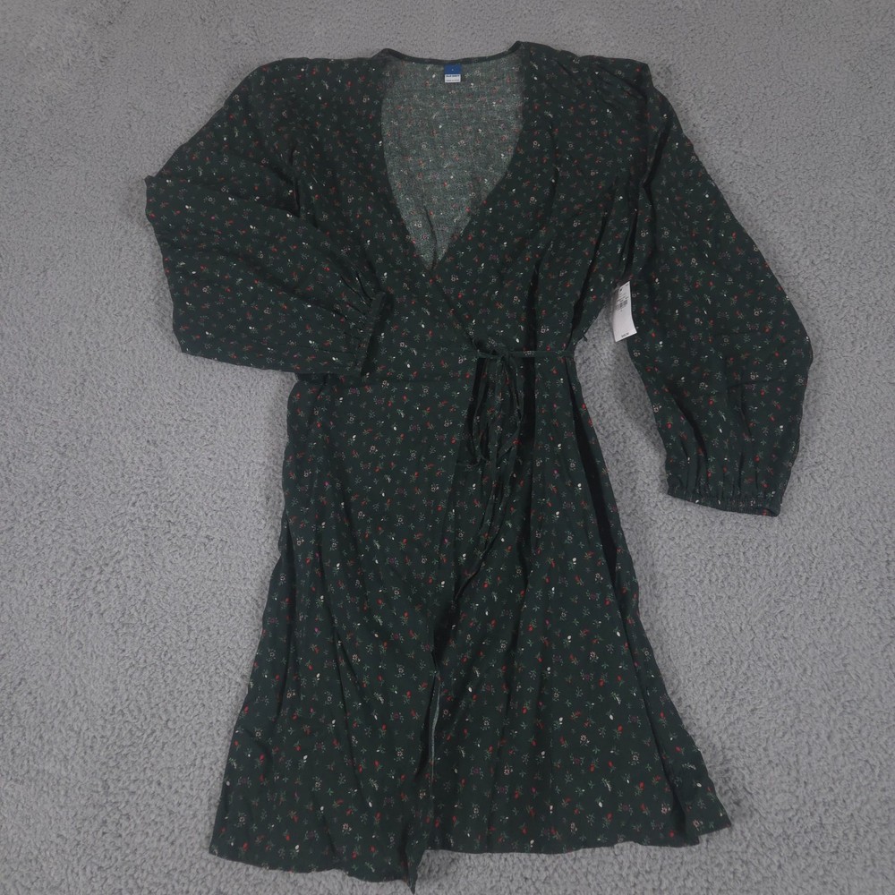 Old Navy Dress Women Large Green Floral Ruffle Wrap Mini Tie Waist Boho NEW $50