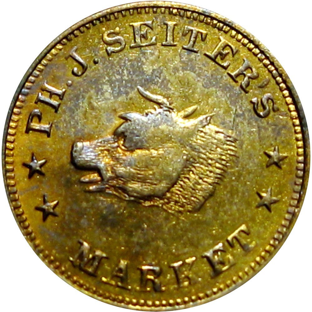New York City Civil War Token Ph J Seiter's Market Bull Steer Horns