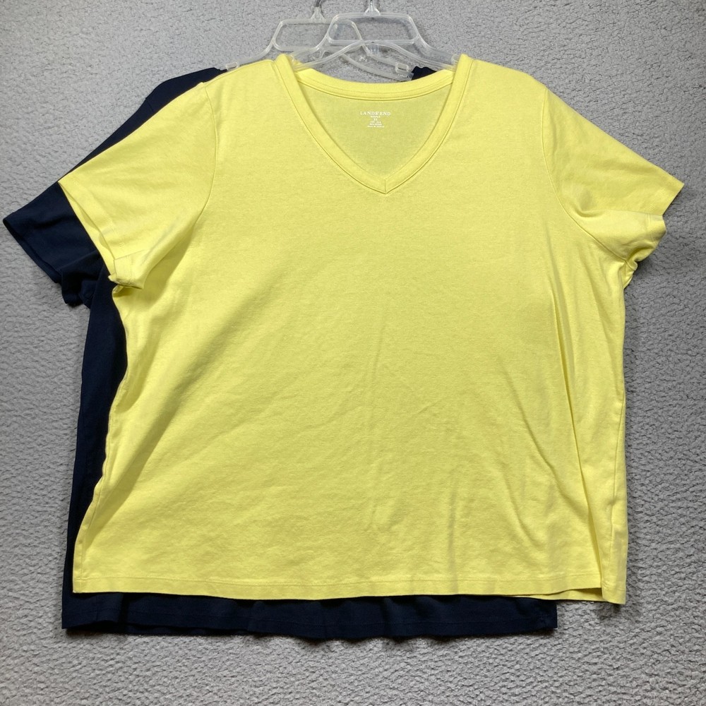 Lot of 2 Plus T Shirts Womens 3X Solid Yellow Blue V Neck Talbots; Lands' End