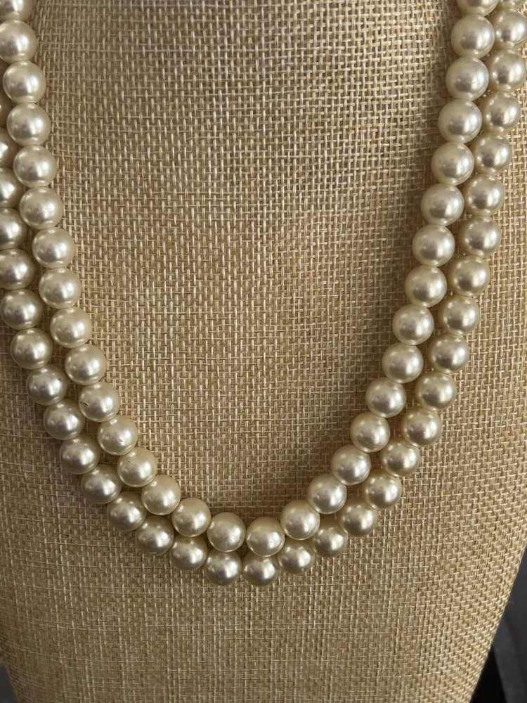 Vintage Double Strand Faux Pearl Necklace with box clasp, Twistable