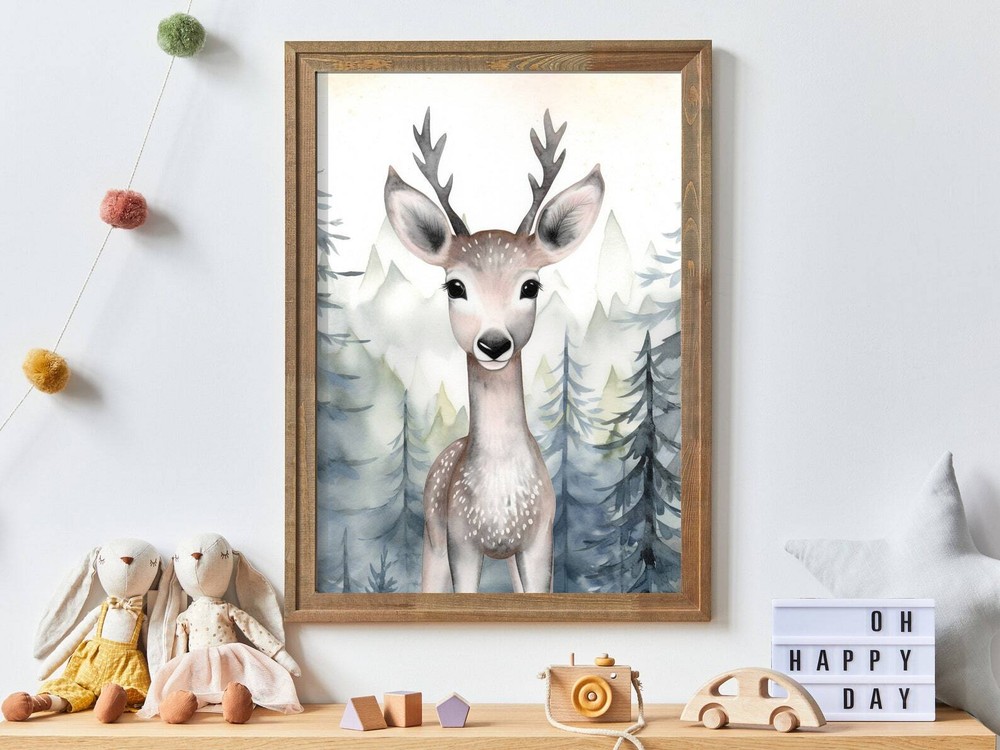 Adorable Nursery Deer Forest Watercolor Art Woodland Animal Print Decor