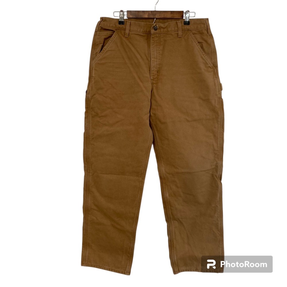 Carhartt Men's 36x32 Brown Duck Flannel Lined Work Carpenter Pants B111