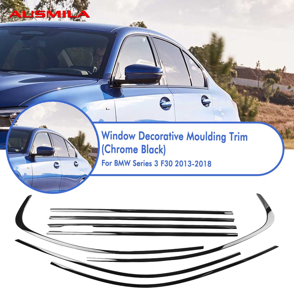 Window Strip Moulding Trim For BMW 3 Series F30 2013-2018 Chrome Black