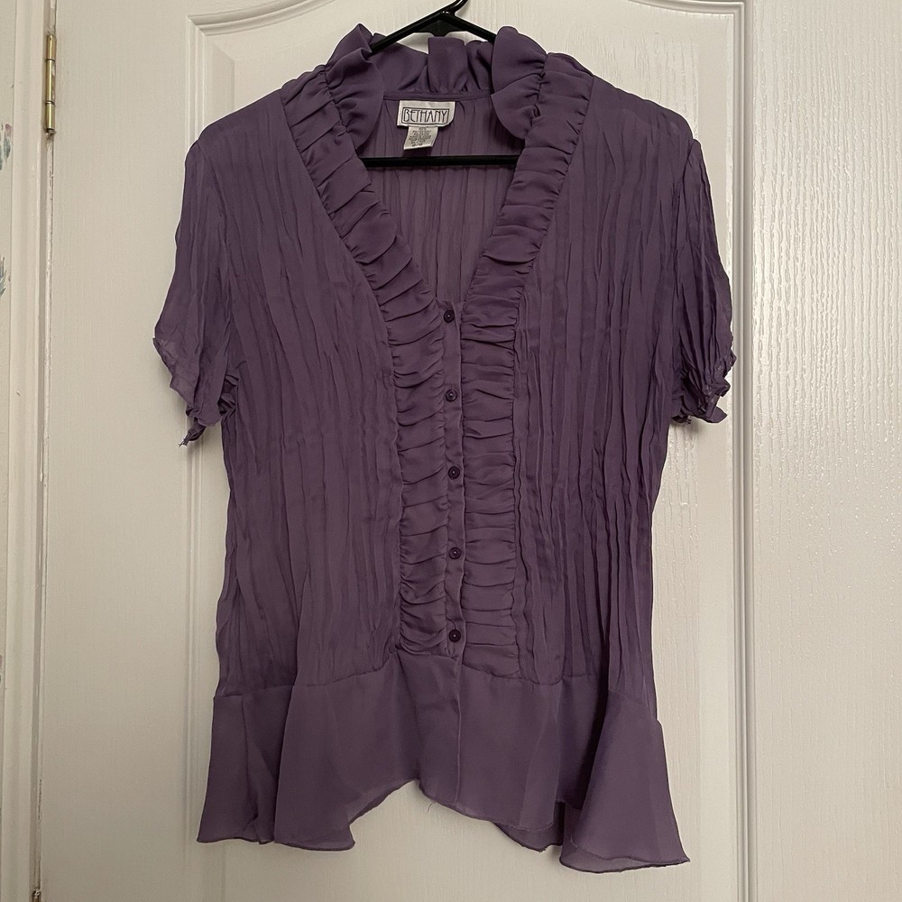 Vintage Y2K Bethany Crinkle ruffle Blouse top button close dainty 90’s Size XL