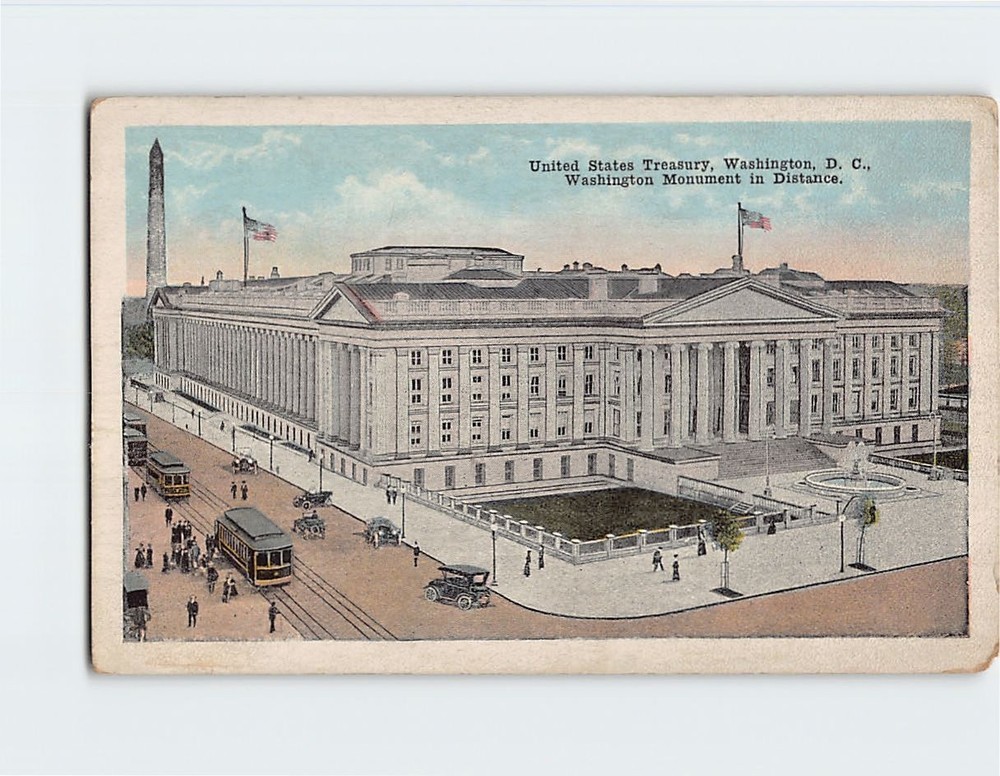 Postcard United States Treasury and Washington Monument Washington DC