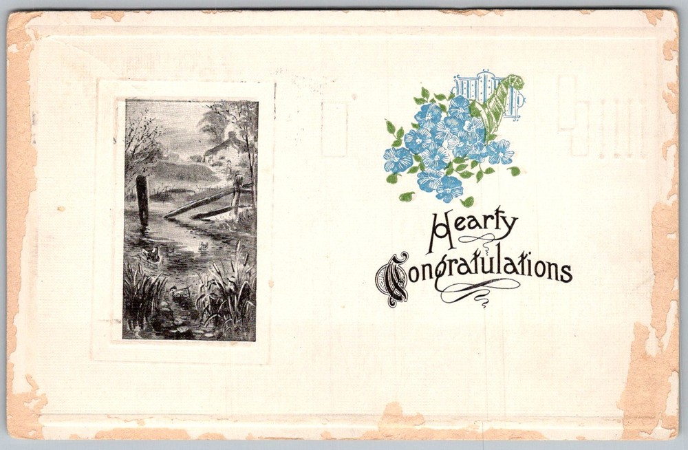 Antique Postcard Hearty Congratulations Floral Townshend, VT 1910s