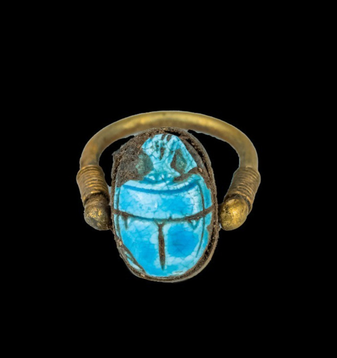 Authentic Ancient Egyptian Blue Scarab Ring – Faience Amulet Jewelry Figure BC