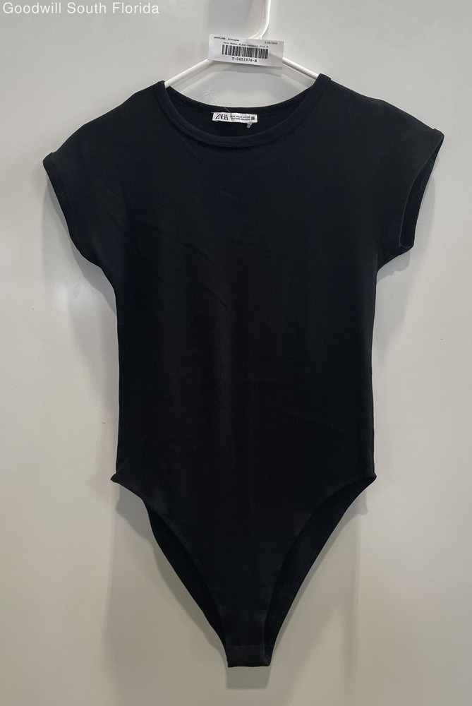 Zara Womens Black Short Sleeve Crew Neck Pullover Bodysuit Blouse Top Size M