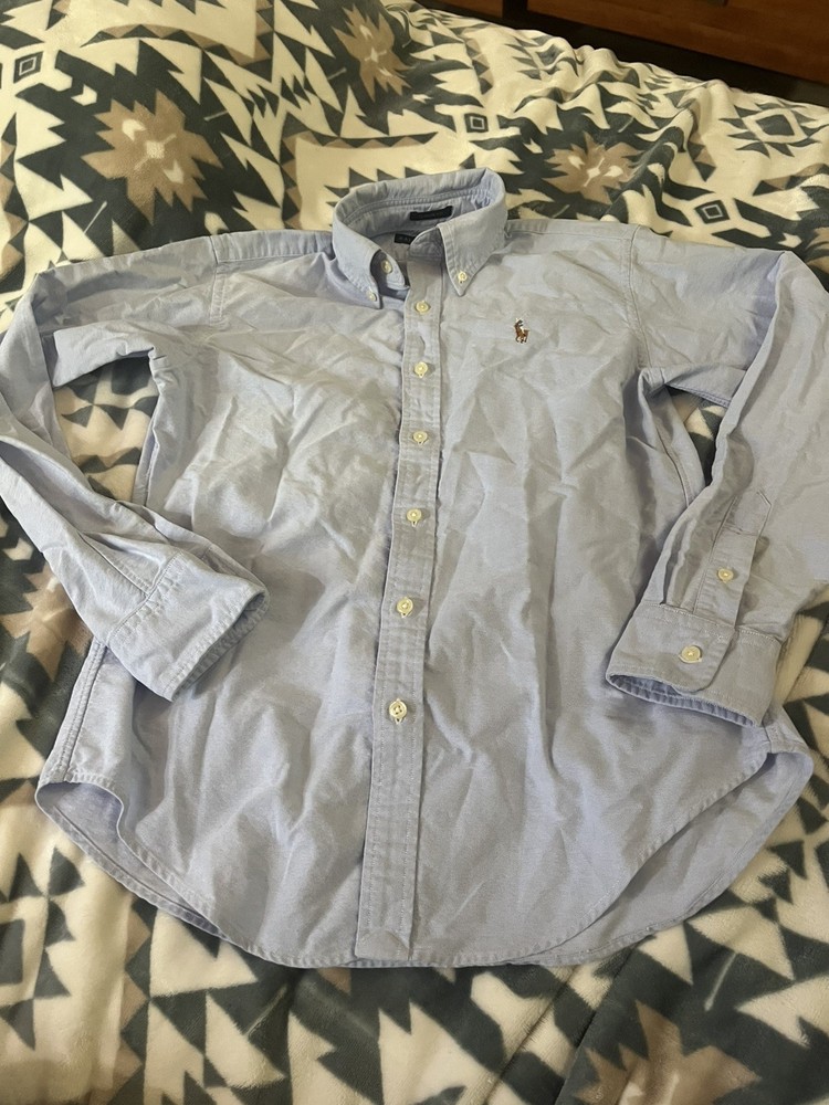 Polo Ralph Lauren Boys Size 4 Blue Oxford Button Down Flesh Pony Cotton