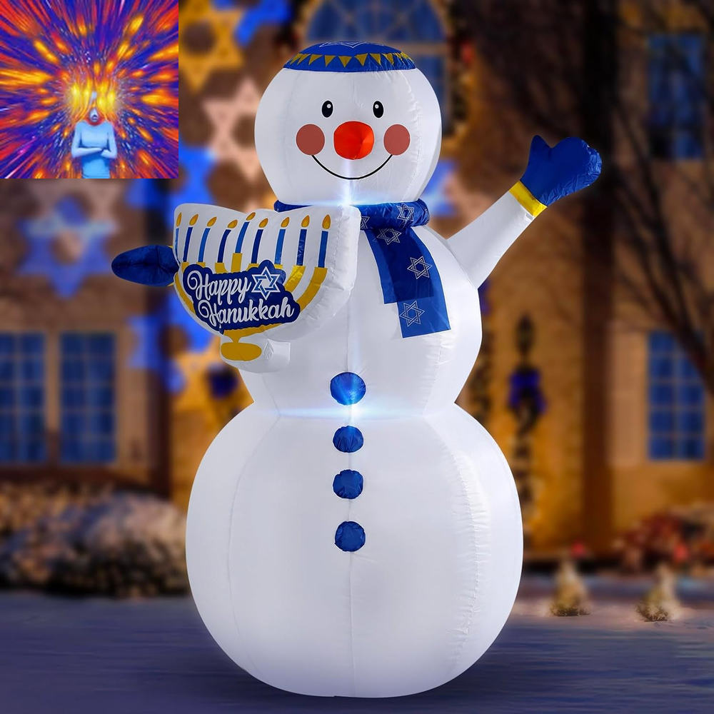 5Ft Hanukkah Inflatable Snowman Outdoor Decorations Blow up Snowman and Hanukkah