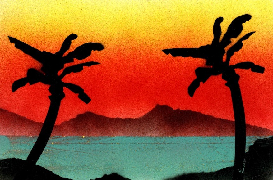 Original Palm Tree Island Art signed by artist Jason Girard