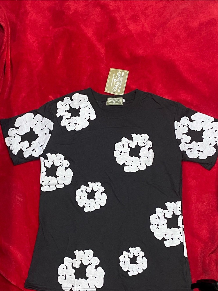 New DENIM TEARS Black/White Graphic Cotton Short Sleeve Crew Neck T-Shirt L,XL