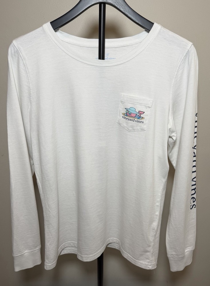 Vineyard Vines Men's White Cotton Pocket Tee Whale Graphic Crew Neck M