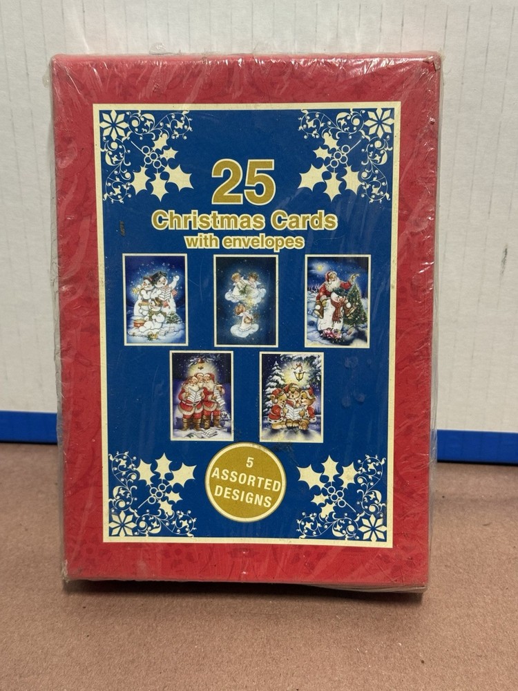 Vintage sealed Box of 25 Christmas GREETING CARDS w/Envs  5 Styles
