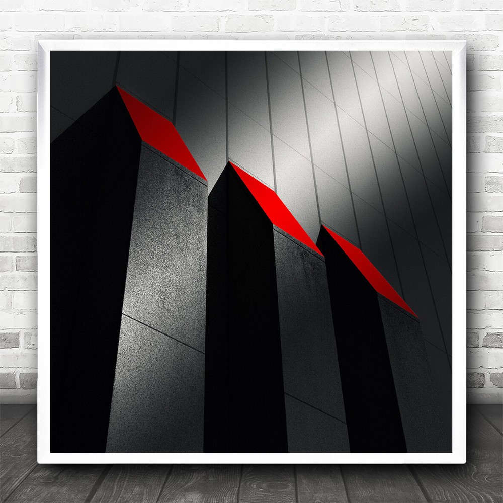 Abstract Architecture Shapes Light Contrast Grey Red Square Wall Art Print