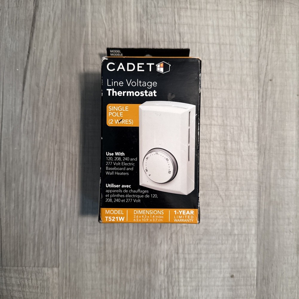 Cadet T521W Line Voltage Thermostat Single Pole 2 Wires White 08300