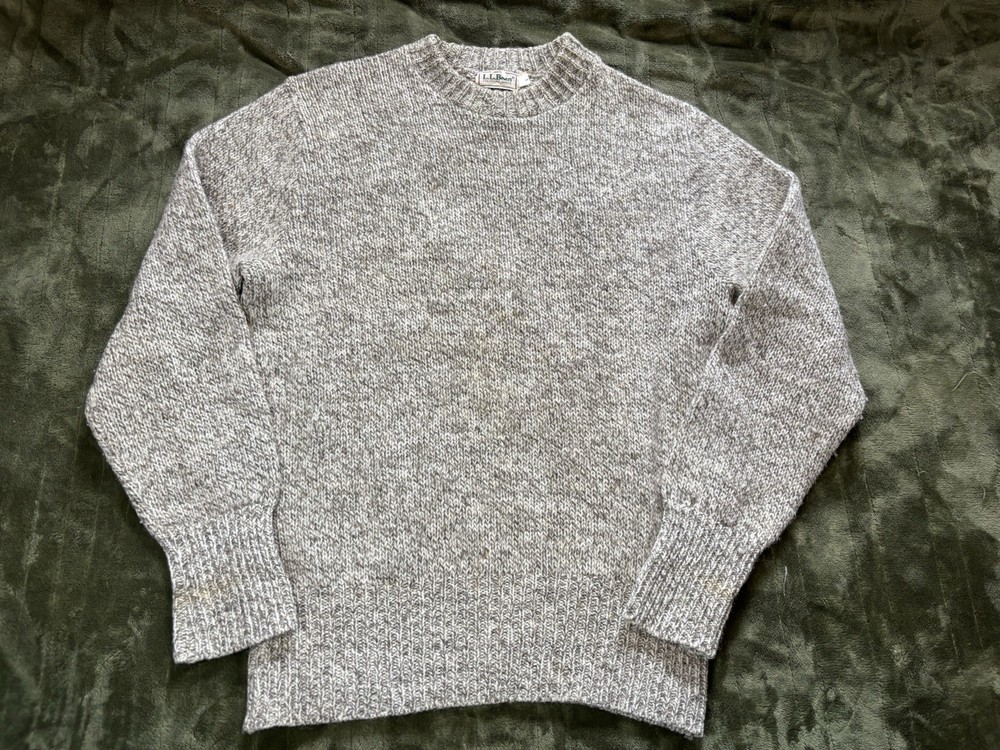 LL Bean Sweater Mens Large Gray Wool Scratchy Itchy Pullover Hiking Vintage 90s