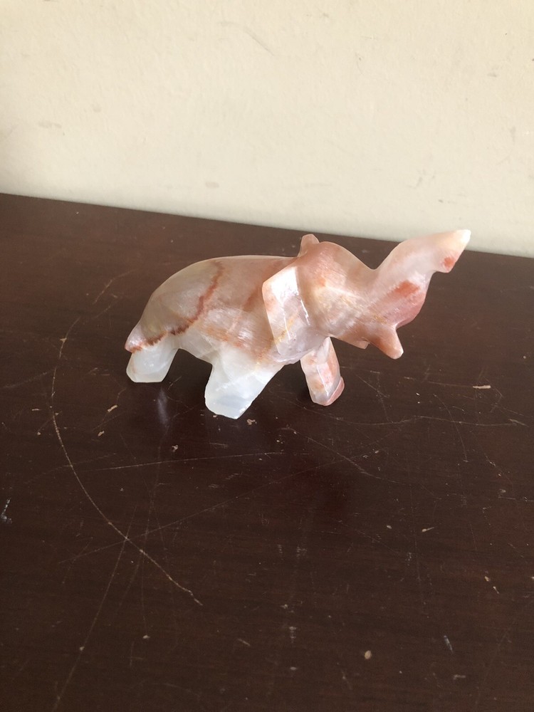 Vintage Hand-Carved Marbled Onyx Elephant Figurine Small  