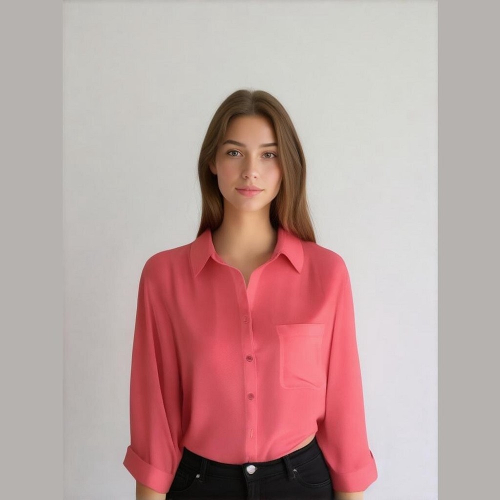Chico's dark pink lightweight button-up long sleeve blouse, size 12/14, NWOT