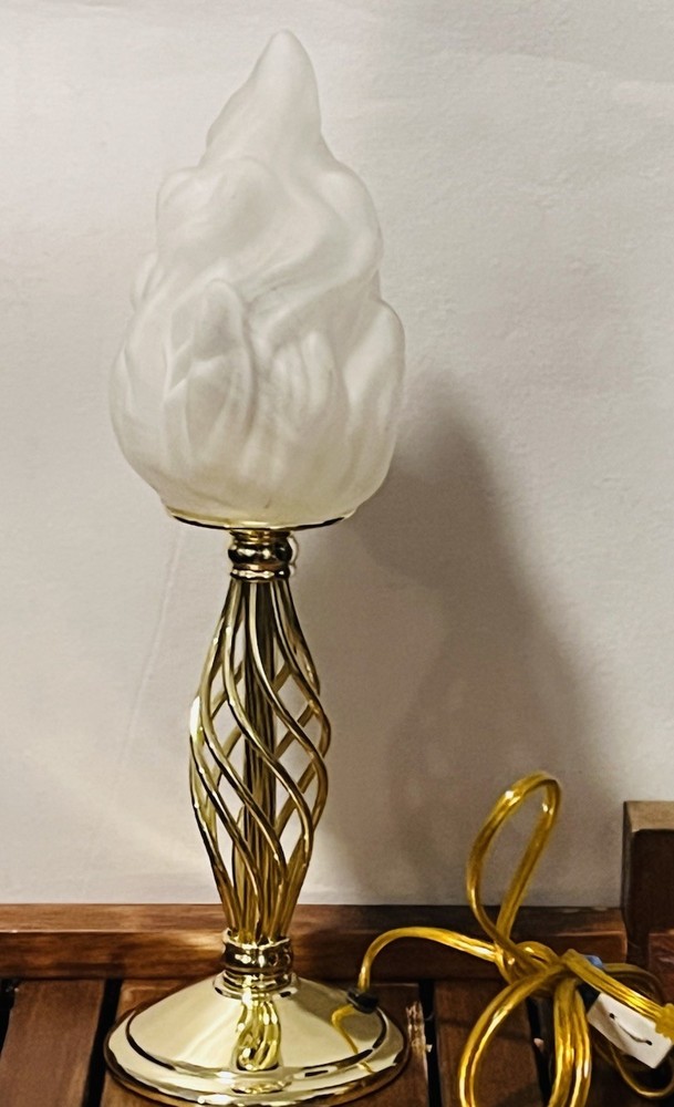 Vintage Brass Stifle Lamp Mcm Frosted Glass Shade Desk Lamp