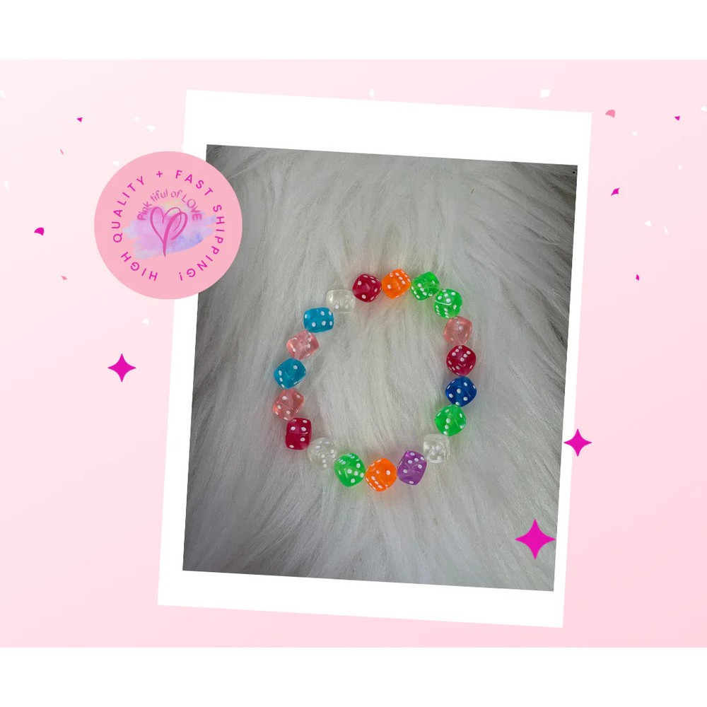 🎲 Multi-Color Translucent Dice Beaded Stretchy Bracelet