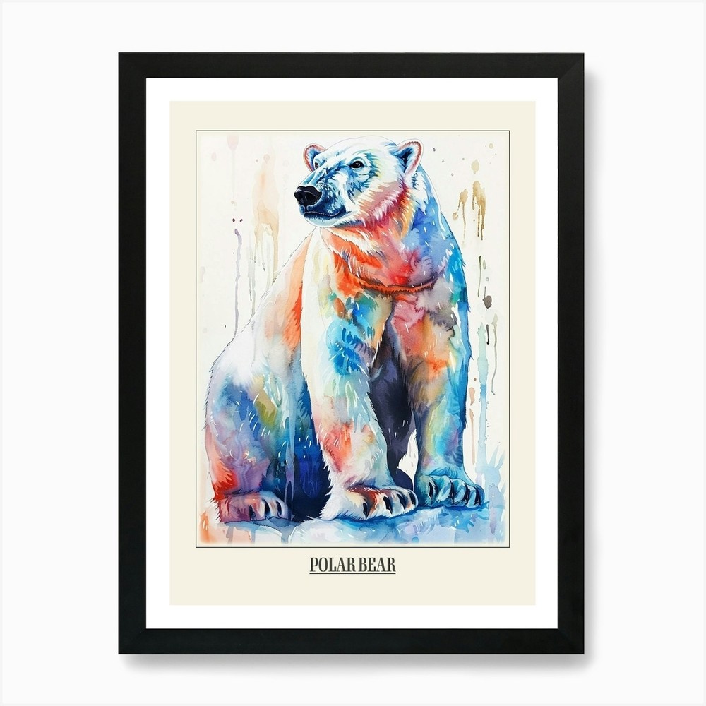 Polar Bear Colourful Watercolour 3  Framed Wall Art Poster Canvas Print Picture