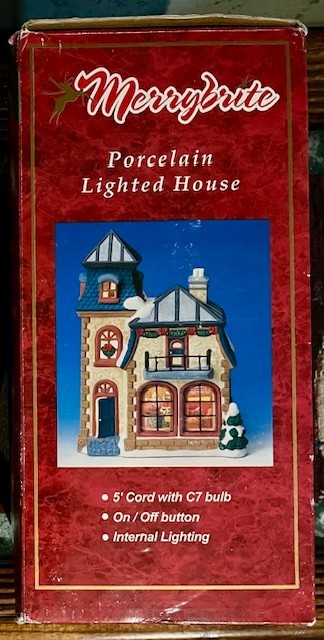 Vintage Lighted House Store Hand Painted Porcelain Christmas Village Merrybrite