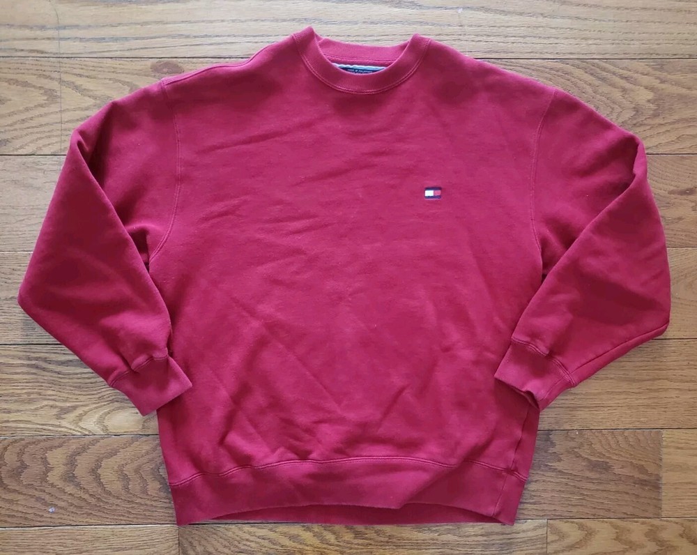 Vintage Tommy Hilfiger Sweater Men's Small Orange 90s Crewneck Cotton Pullover