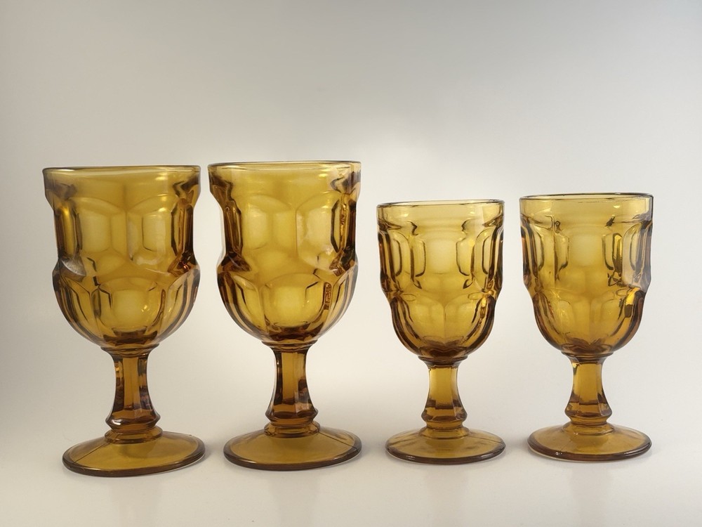 Vintage Libbey Ashburton Amber Wine Glasses Retro Set Of 4