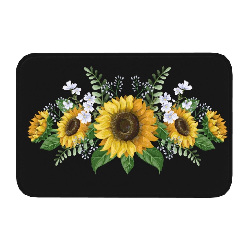 Sunflower Non-Slip Microfiber Bath Mat 24x16 Floral Bathroom Rug