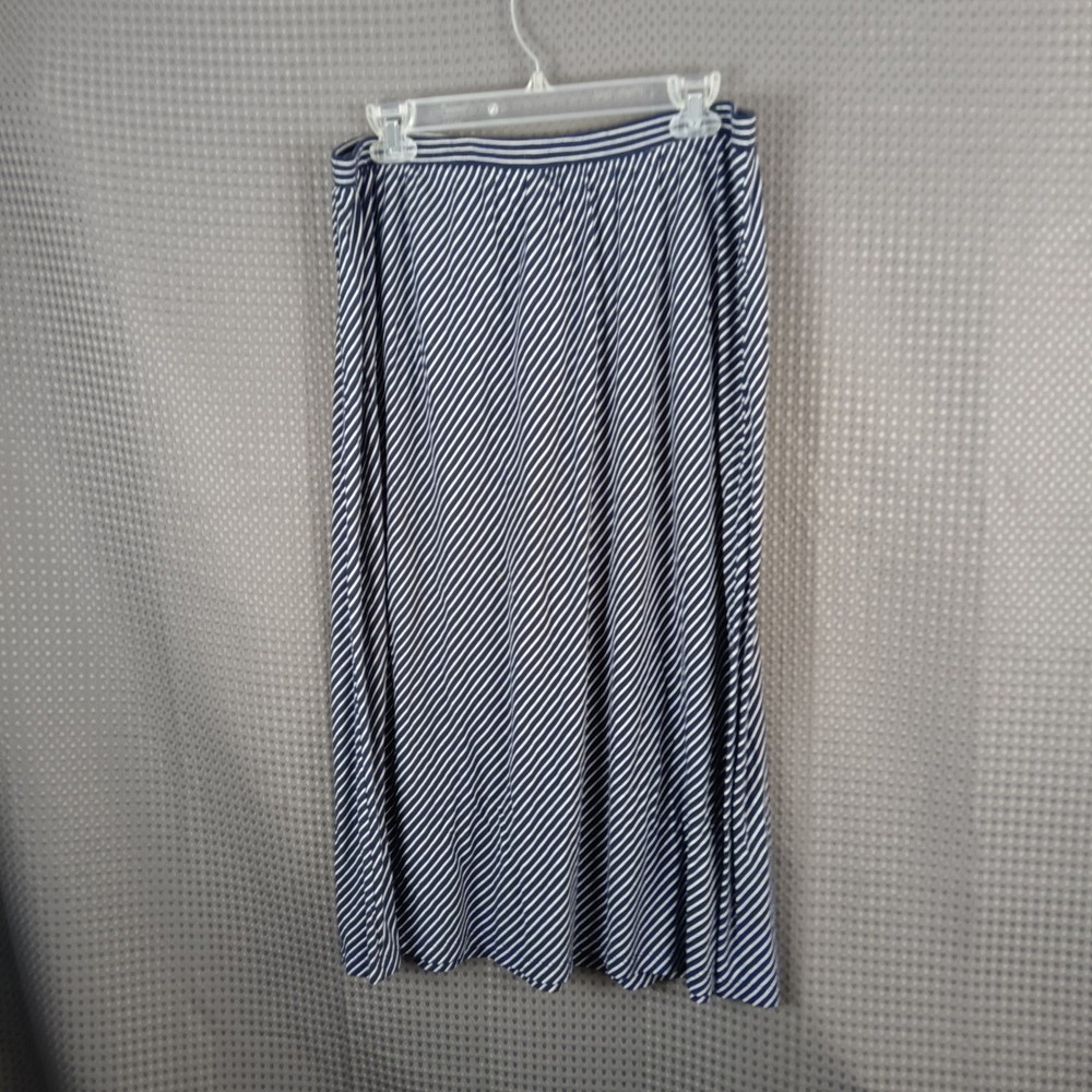 Coldwater Creek Womens Midi Skirt Navy White Stripe Elastic Waist Size M 10–12
