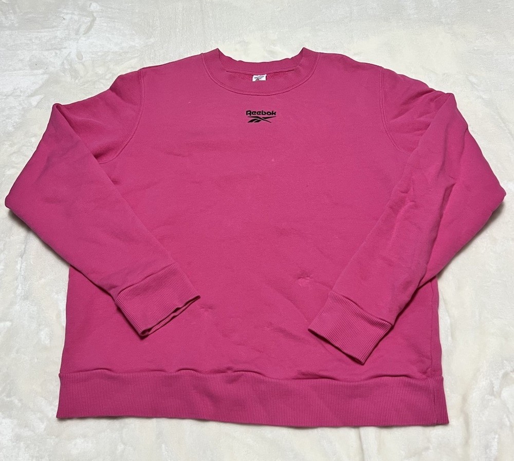 Reebok Pullover Sweatshirt Women’s Large Hot Pink Black Logo Read