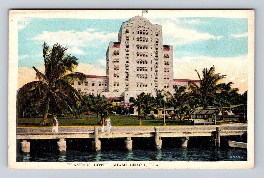Miami Beach FL-Florida, Flamingo Hotel Advertising, Antique, Vintage Postcard