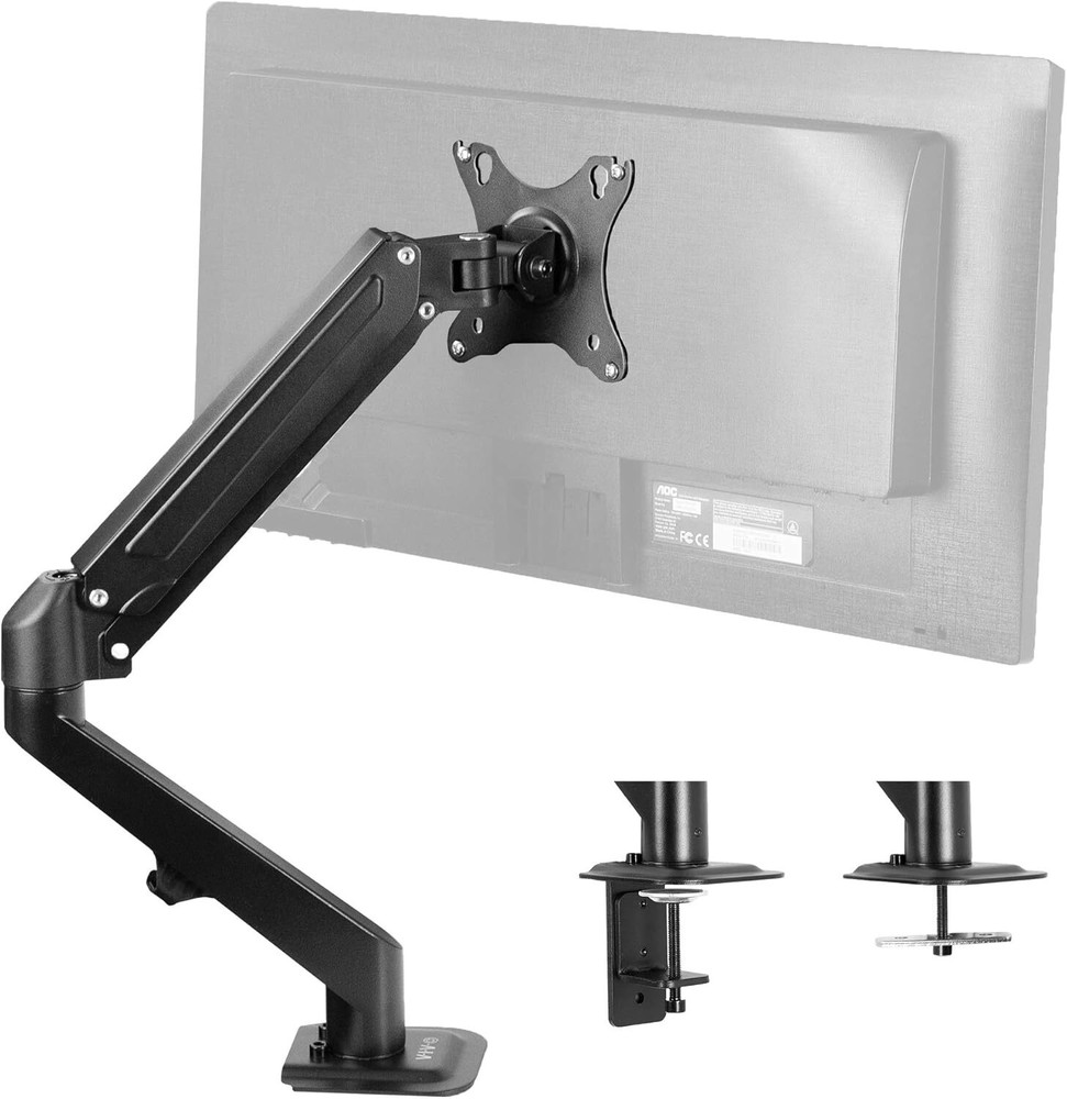 Articulating Single 17 to 27 inch Pneumatic Spring Arm Clamp-on Desk Mount Stand