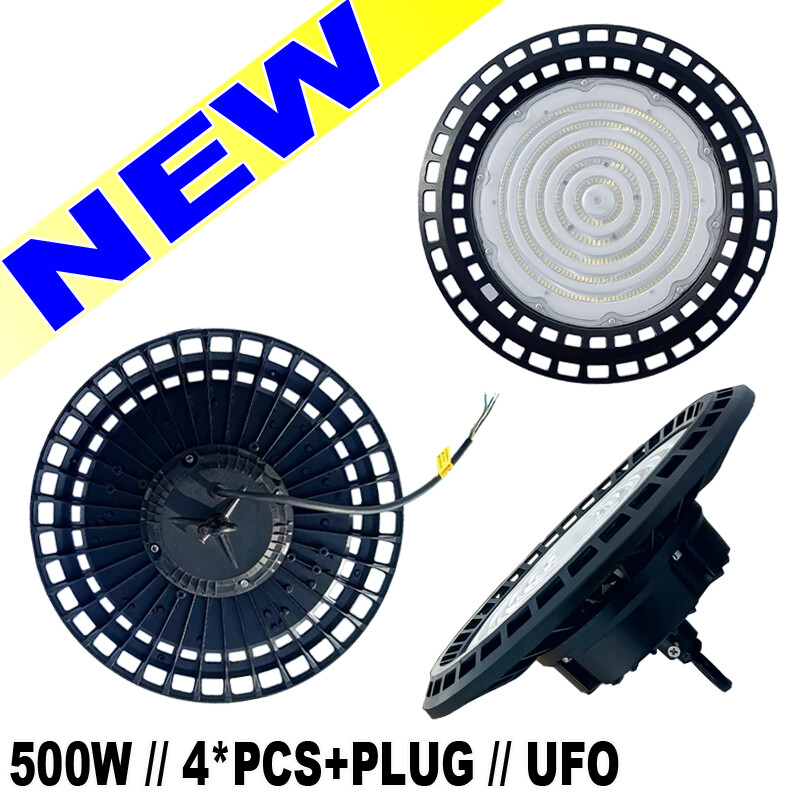 4Pc 500W High Bay LED Light with Plug for Warehouse Commercial Use