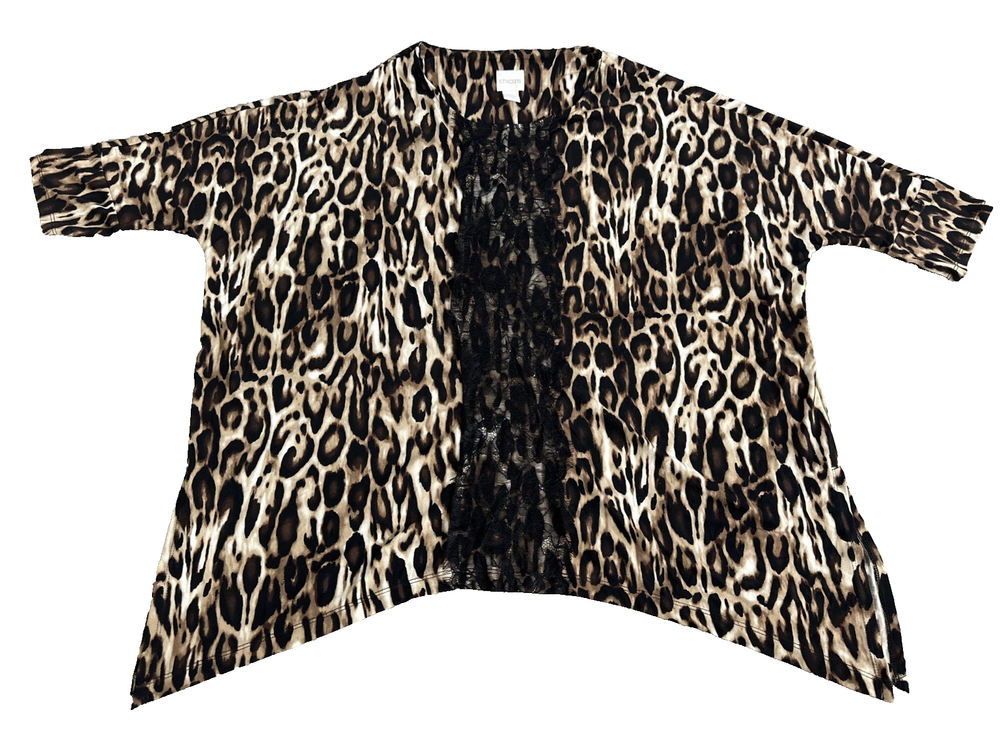 Chico's Boho Chic Leopard Print Asymmetric Hem Lace Tunic Top M Size 1 US(M)