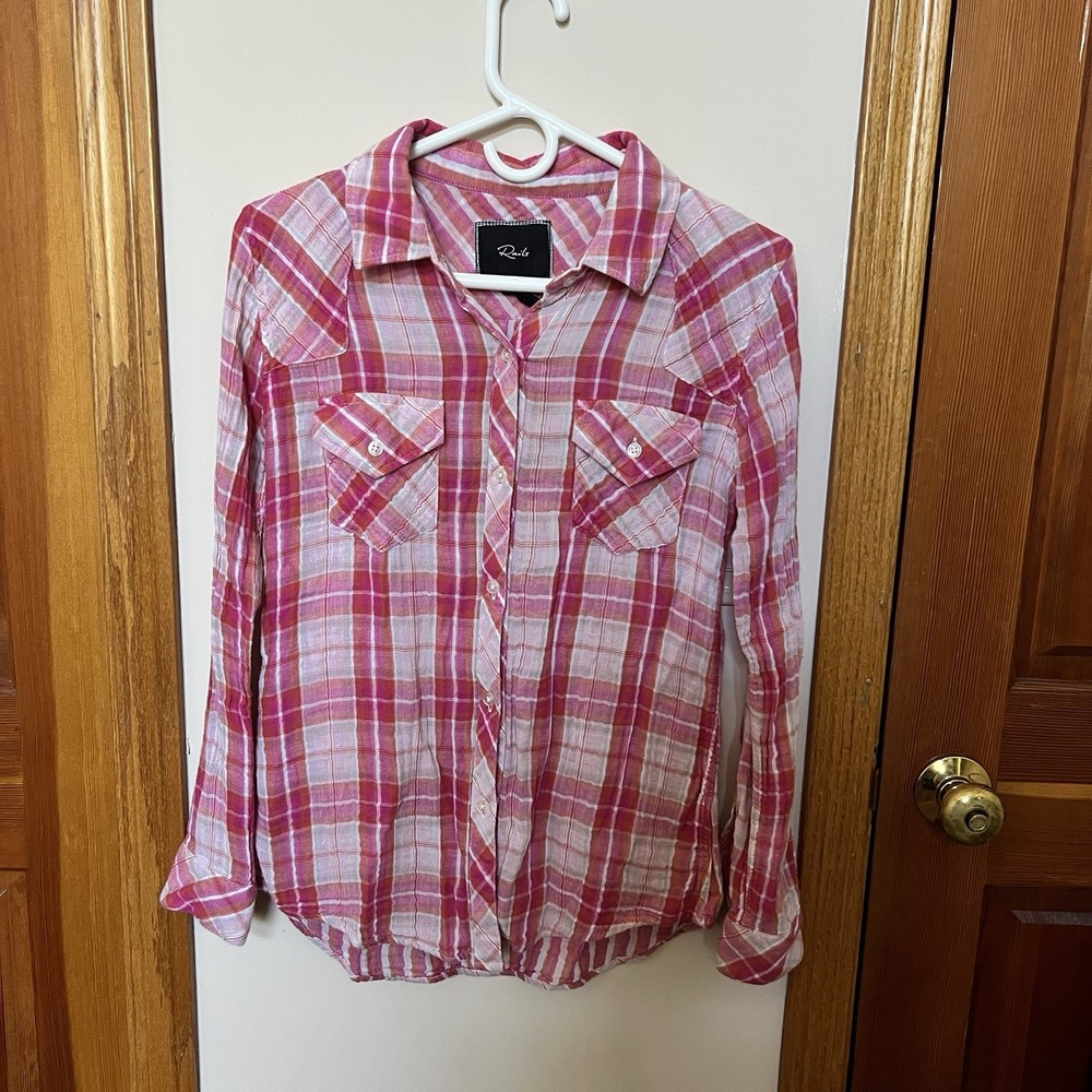 Rails Womens Small Pink Plaid Button Down Shirt Top Western Long Sleeve