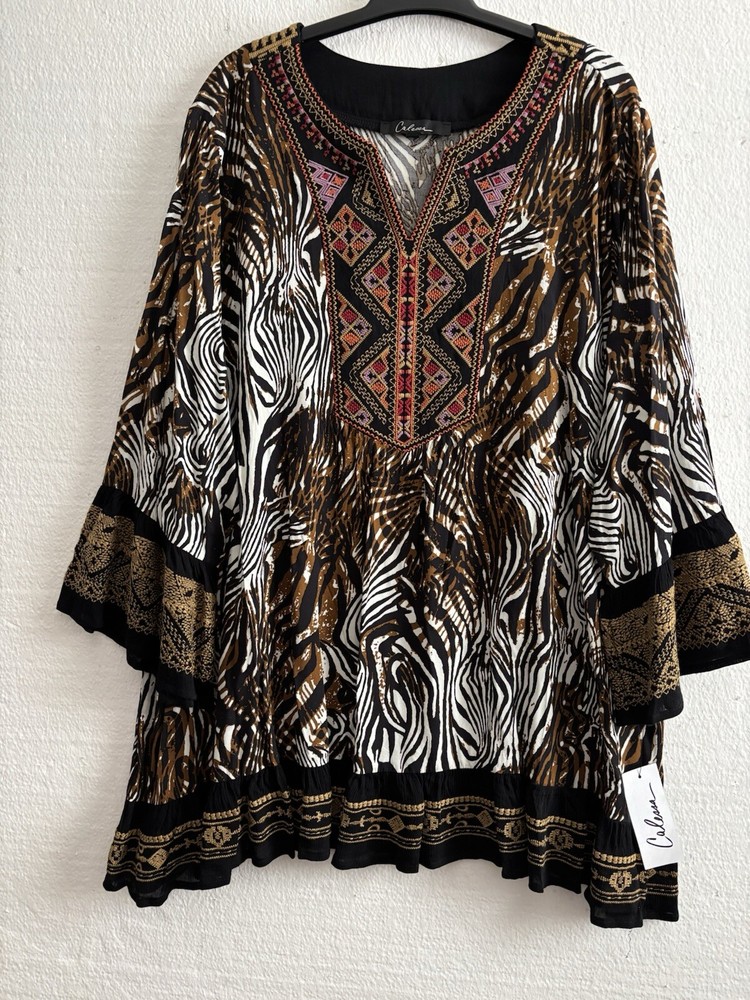 Calessa Zebra Print Embroidered Tunic Top Plus 3X NWT $79