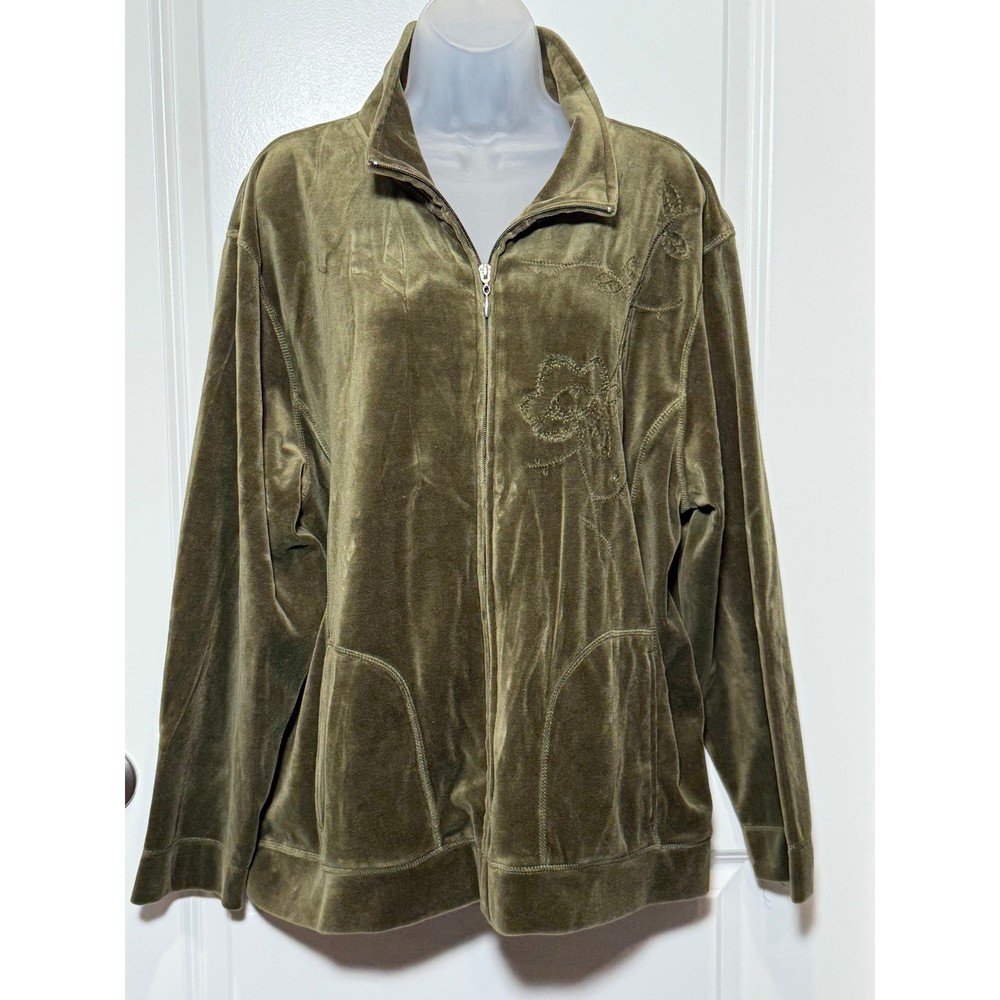 Jane Ashley Woman Casual Lifestyle Velour Embroidered Zip Up Jacket 2X Tracksuit