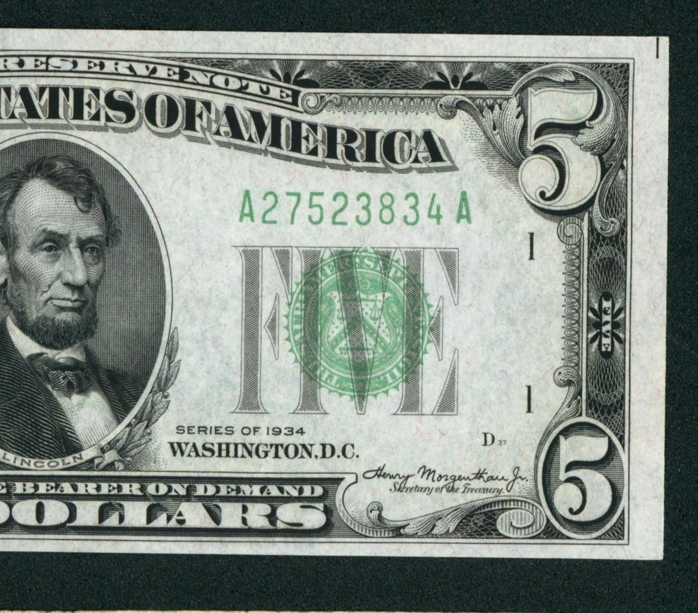 $5 1934 ((CHOICE/ GEM)) FEDERAL RESERVE NOTE ** (3rd of 3 consecutive)