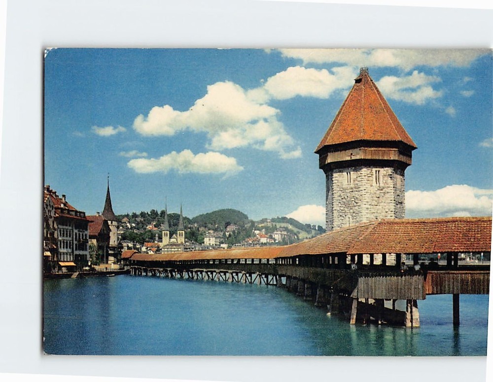 Postcard Chapel Bridge & Water Tower Lucerne Switzerland