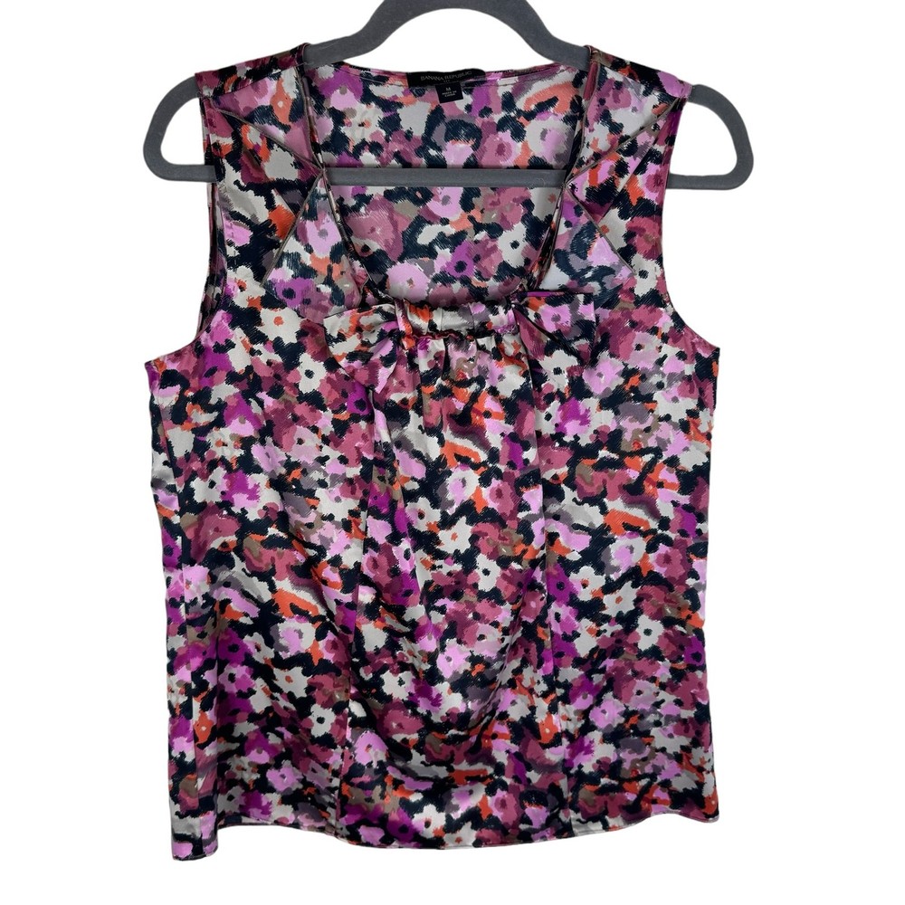 Banana Republic Pink Floral Sleeveless Satin Bow Lightweight Blouse Size M