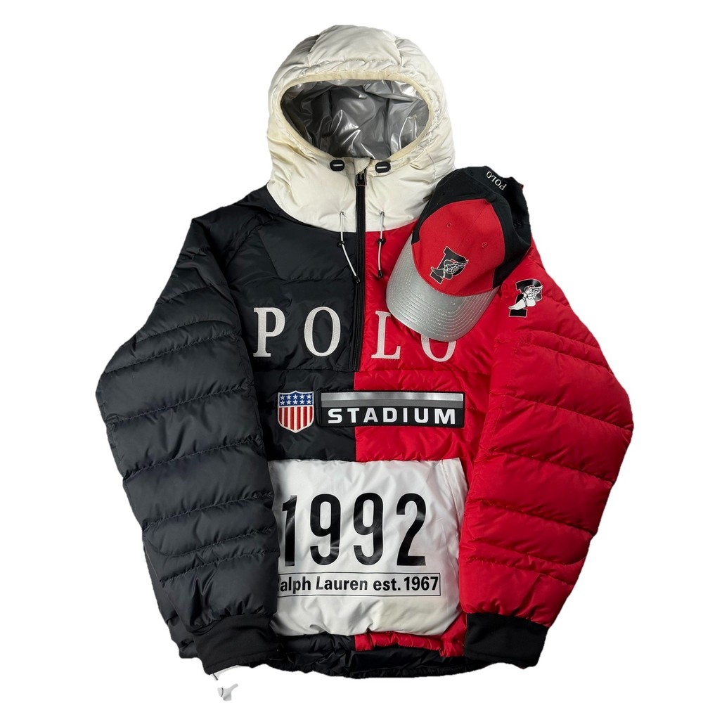 Vintage Polo Ralph Lauren Stadium 1992 Down Jacket + Matching Cap Set Size Large