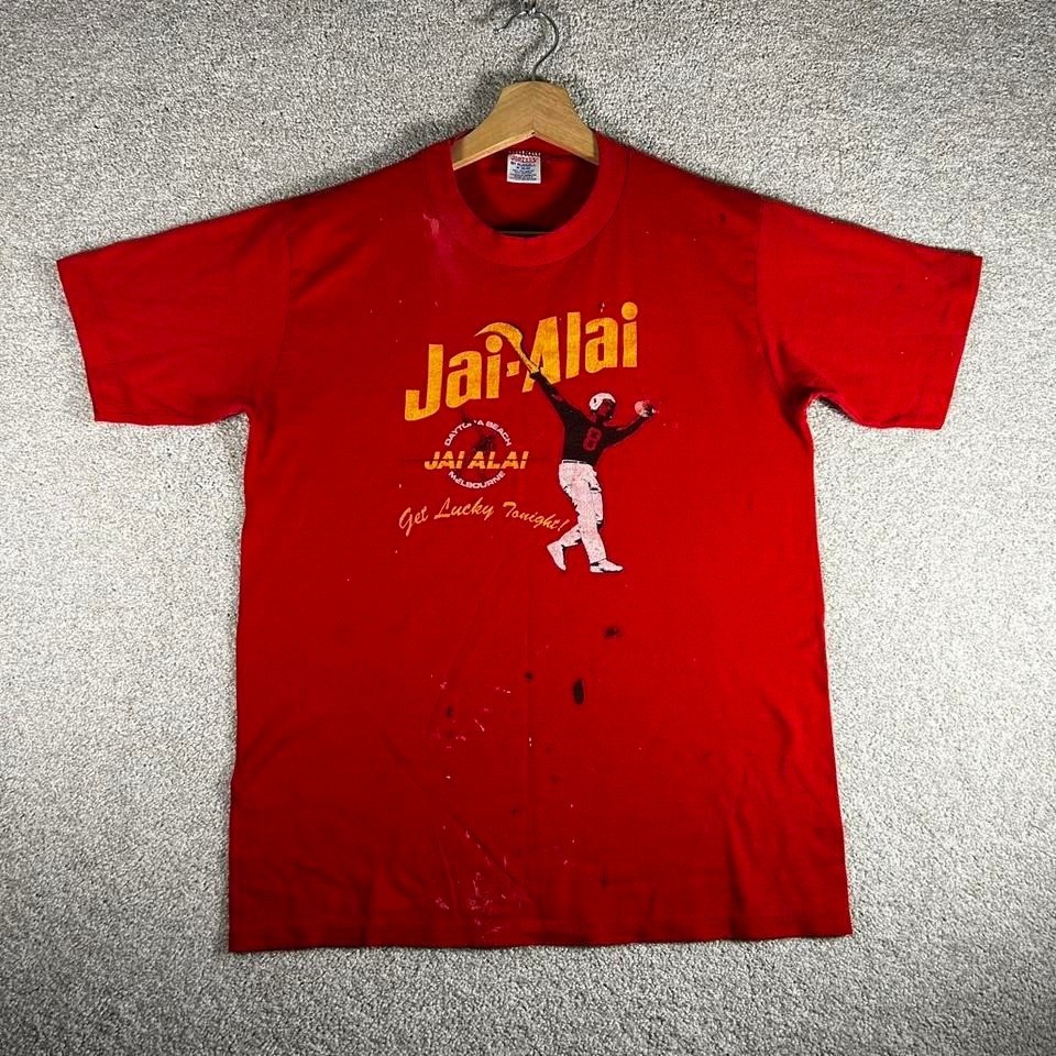 Vintage 80s Jai-Alai single stitch red paint splatter tee shirt tshirt Size M