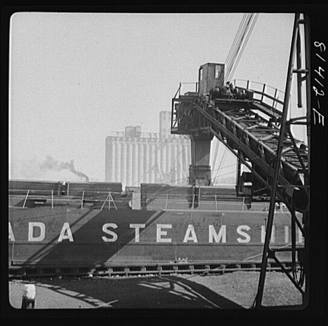 Photo:Oswego New York 1941 Steamship at Port Industrial Crane FSA