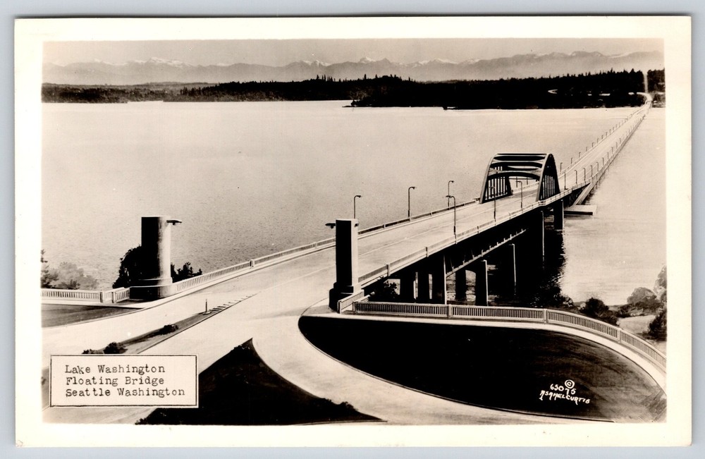 RPPC~Seattle WA~Lake Washington Floating Bridge Scenic View~Real Photo Postcard